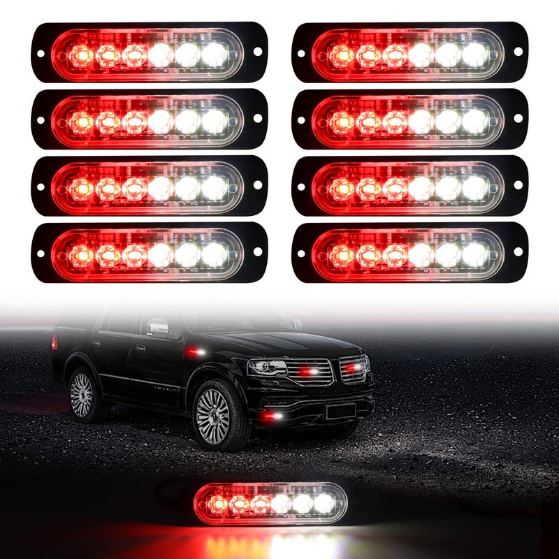 DIBMS LED Emergency Strobe Lights, 8x Red White 6 LED Strobe Warning Emergency Flashing Light Caution Construction Hazard Light Bar For Car Truck Van Off Road Vehicle ATV SUV Surface Mount - Image 1